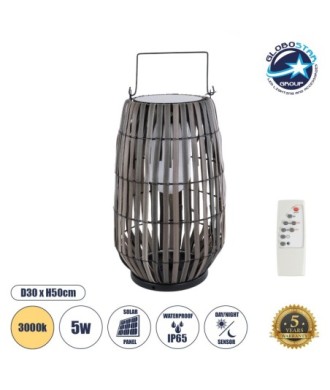 GLOBOSTAR® NETLEY 02306 Boho Επιτραπέζιο Φωτιστικό Πορτατίφ LED 5W 200lm 180° με Φωτοβολταϊκό Panel 3.6V 0.1W με Αισθητήρα Ημέρας-Νύχτας Αδιάβροχο IP65 Θερμό Λευκό 2700K - Γκρι - Μ30 x Π30 x Υ50cm - 2 Χρόνια Εγγύηση